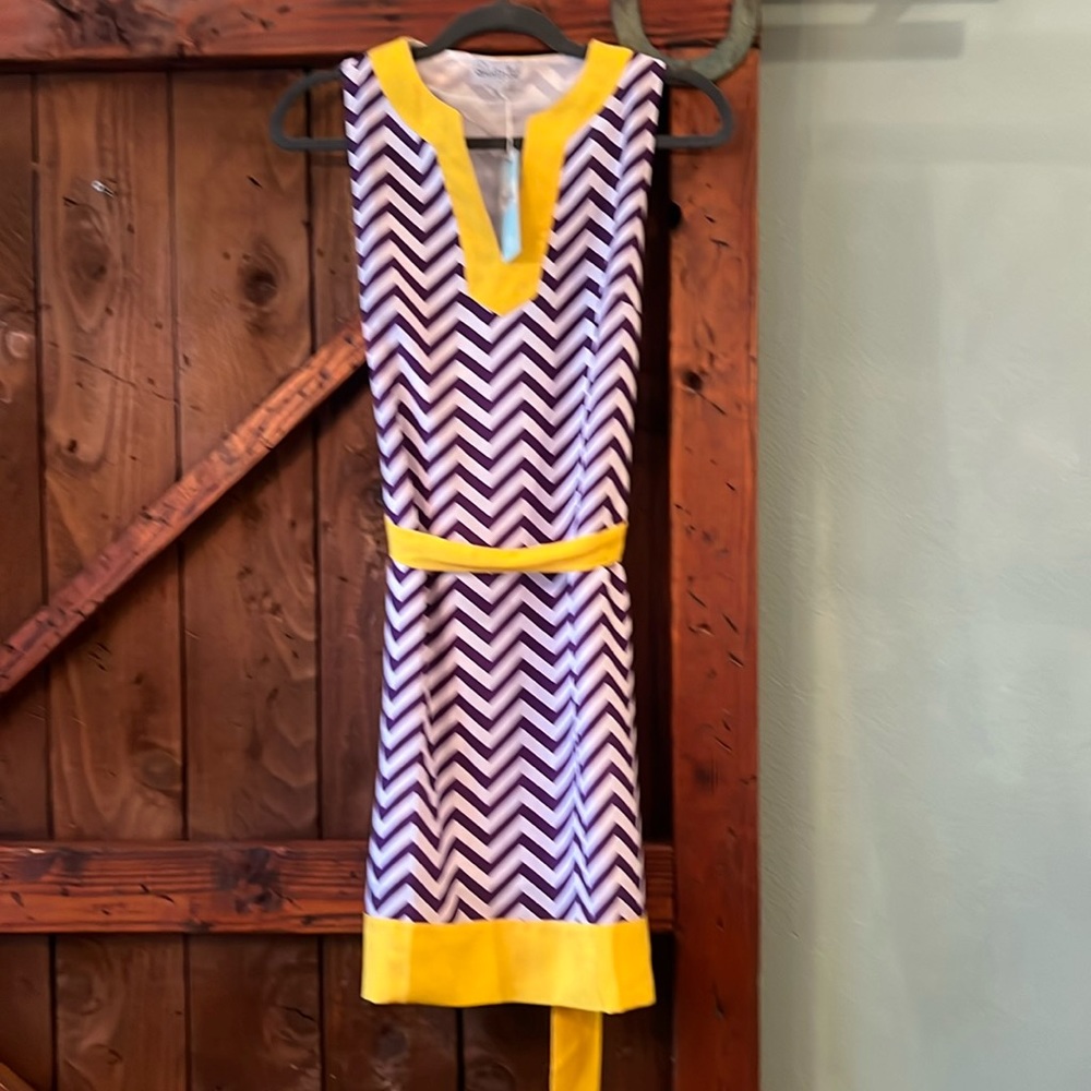 Mud Pie NWT LSU purple chevron dress, Medium